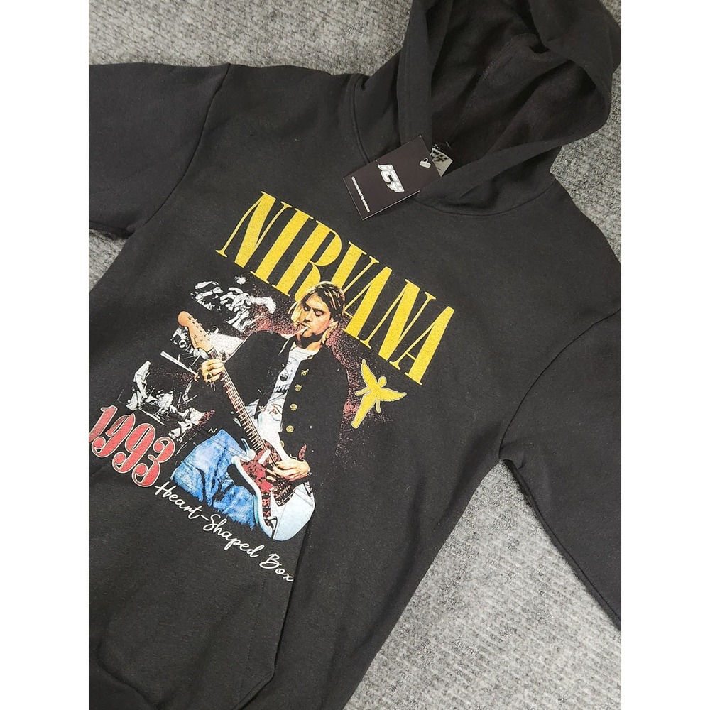 ICY Nirvana Heart-Shaped Box Kurt Cobain Graphic Hoodie Black XS NEW
